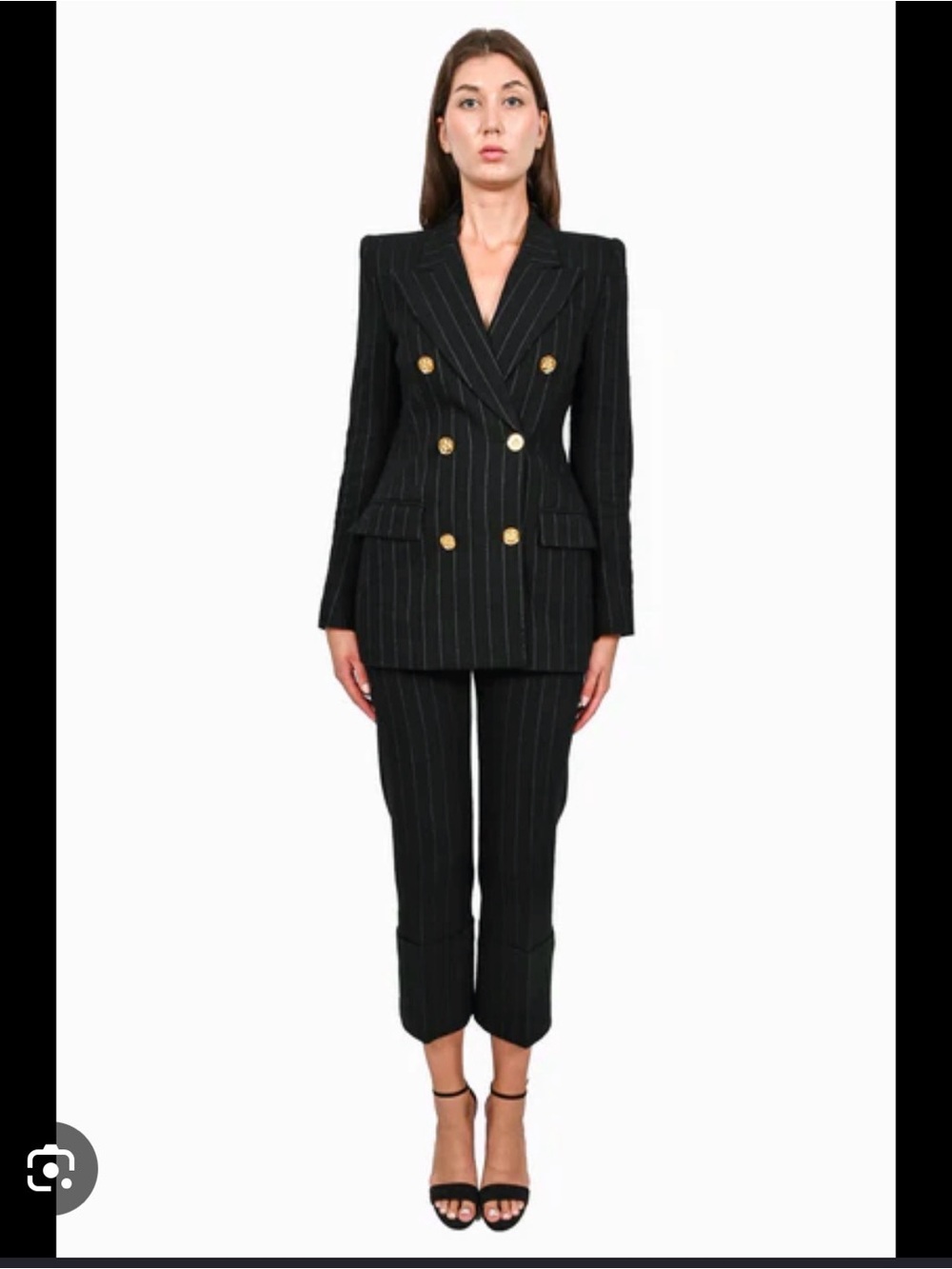 Smythe Black Pinstripe Double-Breasted Blazer